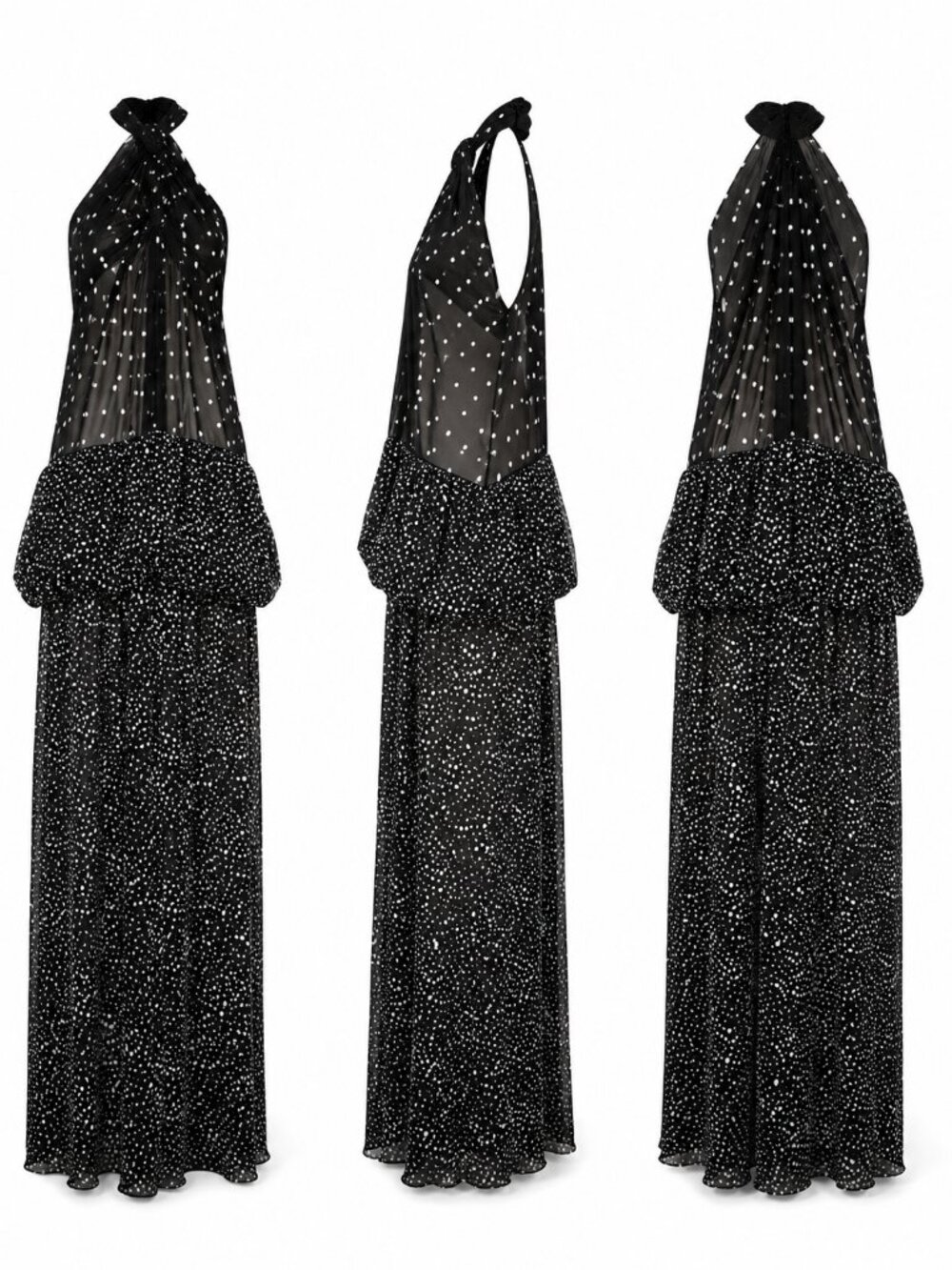 Zara x Stefano Pilati NWT Black White Polka Dot Sheer Halter Maxi Dress L